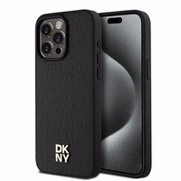 DKNY Odinis monogramos rašto metalinis logotipas Magnetinis dėklas telefonui iPhone 15 Pro Max - juodas