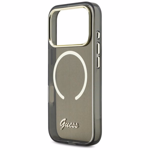 Guess IML Script Metal MagSafe Dėklas for iPhone 17 Pro Max - juodas