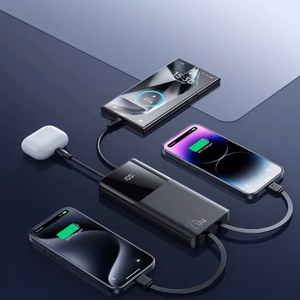Išorinė baterija Joyroom JR-PBF19 juoda 10000mAh 22.5W (PD / QC3.0) + integruoti Type-C / Lightning laidai