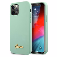 Guess Metal Logo Script dėklas iPhone 12 Pro Max 6.7" - žalia