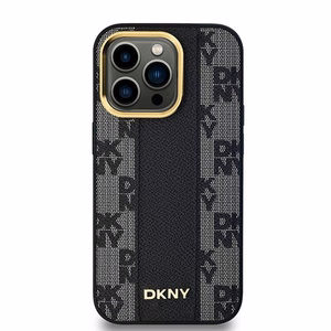 DKNY Odinis langeliais raštuotas magnetinis dėklas iPhone 14 Pro - juodas