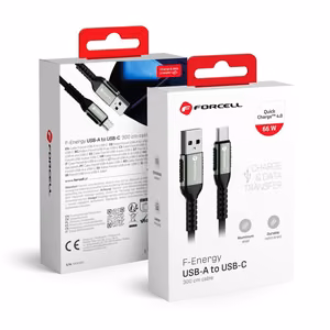 Kabelis FORCELL F-ENERGY C256 USB A į Type C QC4.0 3A 66W Cafule 3 m juodas