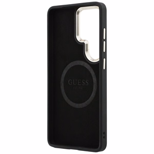 Guess Saffiano Peony Embossed Ring MagSafe dėklas Samsung Galaxy S26 Ultra juodas