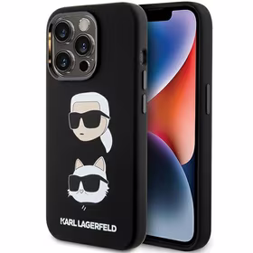 Karl Lagerfeld silikoninis Karl & Choupette galvos dėklas telefonui iPhone 15 Pro Max - juodas