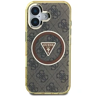 Guess IML Metal Glitter 4G Circle Triangle Magnetinis dėklas telefonui iPhone 16 - rudas