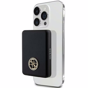 Guess Magnetinė 4G Strassed Metalinis Logotipas indukcinė išorinė baterija 15W 5000mAh - juoda