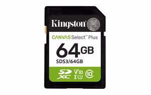 Kingston карта памяти 64GB SDXC Canvas Select Plus Gen3 100MB/s C10 UHS-I U1 V10