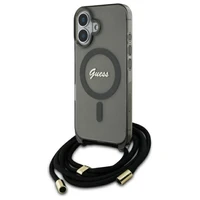 Guess Crossbody Cord Script Magnetinis dėklas iPhone 16 - juodas