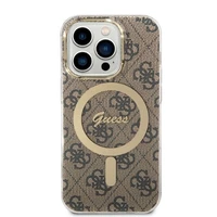 Rinkinys Guess GUBPP14LH4EACSW dėklas + įkroviklis iPhone 14 Pro 6.1" rudas/rudas kietas dėklas 4G Print Magnetinis