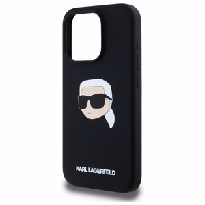Karl Lagerfeld KLHMP15LSKHPPLK iPhone 15 Pro 6.1" juodas/juodas kietas dėklas Silikoninis Karl galvos spaudinys MagSafe