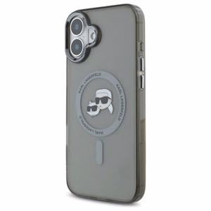 Karl Lagerfeld IML Metal Karl&Choupette Head magnetinis dėklas telefonui iPhone 16 Plus - juodas