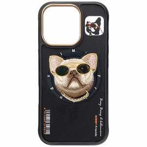 Nimmy Glasses Šaunus šuo Magnetinis dėklas telefonui iPhone 16 Pro - juodas