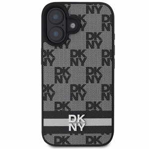 DKNY patikrinto rašto ir spausdintų dryžių dėklas telefonui iPhone 16 - juodas