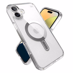 Speck Presidio Perfect-Clear dėklas su MagSafe ir ClickLock, skirtas iPhone 16 Plus, „Clear/Chrome“
