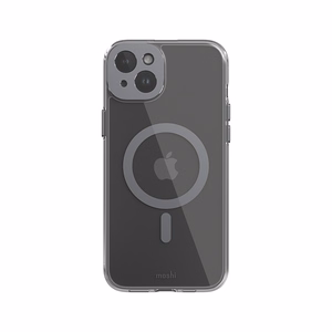 Moshi iGlaze MagSafe dėklas, skirtas iPhone 15 Plus, skaidrus su „Meteorite Gray“ spalvos detalėmis