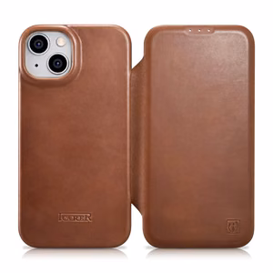 Чехол iCarer CE Oil Wax Premium Leather Folio для iPhone 14 Plus магнитный с откидной крышкой MagSafe коричневый