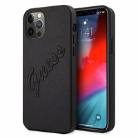 Guess Saffiano Vintage Script dėklas telefonui iPhone 12 Pro Max 6.7 juodas