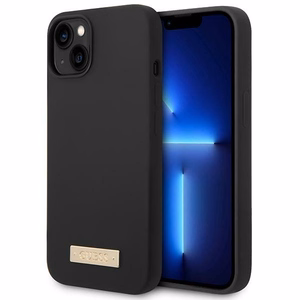 Guess GUHMP14MSBPLK iPhone 14 Plus 6.7" juodas/juodas kietas dėklas Silikoninė logotipo plokštelė Magnetinis