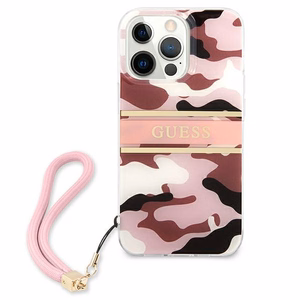 Guess GUHCP13XKCABPI iPhone 13 Pro Max 6.7" rožinis/rožinis kietas dėklas Camo Dirželis Kolekcija