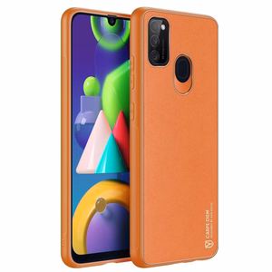 Dux Ducis Yolo elegantiškas dėklas iš minkšto TPU ir PU odos skirtas Samsung Galaxy M30s oranžinis