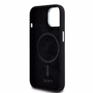 DKNY DKHMP15SSMCHLK iPhone 15 / 14 / 136.1" juodas dėklas Liquid Silicone Small Metal Logo MagSafe
