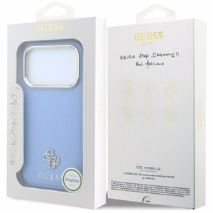 Guess Saffiano Small 4G & Classic Logo dėklas, skirtas iPhone 18 Pro Max / 17 Pro Max, suderinamas su MagSafe – šviesiai mėlynas