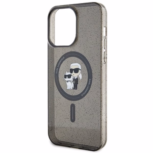 Karl Lagerfeld Karl&Choupette Blizgantis Magnetinis dėklas telefonui iPhone 15 Pro Max - juoda