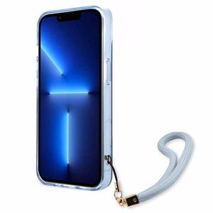 Guess GUHCP13MHTSGSB iPhone 13 6.1 dėklas telefonui, mėlynas, kietas, pusiau permatomas su dirželiu