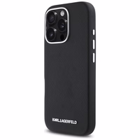 Karl Lagerfeld Saffiano pilnai aptrauktas pailgo metalinio logotipo magnetinis dėklas telefonui iPhone 16 Pro Max - juodas