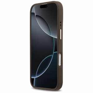 GUESS dėklas telefonui IPHONE 17, suderinamas su MagSafe GUHMP17SPSAMSECW (PU W/ Peony Hot Stamp) rudas