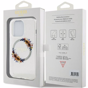 Guess IML Gėlių vainikas Magnetinis dėklas iPhone 15 Pro - permatomas