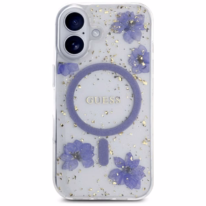 Guess Resin Flowers Glitter MagSafe iPhone 16 dėklas telefonui (m) - violetinis (m)