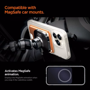 Spigen Valentinus MagFit+ magnetinis „MagSafe“ kortelių dėklas telefonui – oranžinis