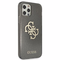 Guess GUHCP12LPCUGL4GBK iPhone 12 Pro Max 6.7" juodas/juodas kietas dėklas Blizgesys 4G Didelis Logotipas