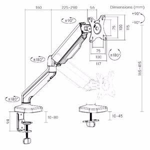 17“-32“ monitoriaus spyruoklinis laikiklis, juodas
