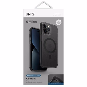 Uniq Combat dėklas telefonui iPhone 14 Pro Max 6.7" su Magclick įkrovimu - juoda / betono pilka
