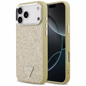 Guess Glitter Triangle Logo MagSafe чехол iPhone 17 Pro Max золотой
