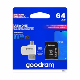 Goodram viskas viename M1A4-0640R12 flash atmintis 64 GB MicroSDXC Class 10 UHS-I + kortelių skaitytuvas