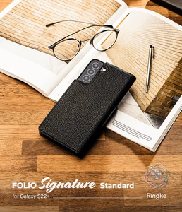 Ringke Folio Signature atverčiamas odinis dėklas Samsung Galaxy S22 + (S22 Plus) juodas (FSS118R262)