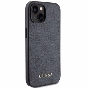 Guess 4G Metal Gold Logo dėklas telefonui iPhone 15 - pilka