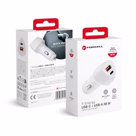 Įkroviklis automobilinis Forcell (CC50-1A1C) (1xUSB-C; 1xUSB; 5A 38W) baltas