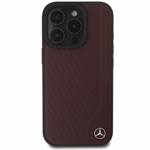 Mercedes MB medžio imitacijos odinis magnetinis dėklas iPhone 16 Pro Max - raudonas