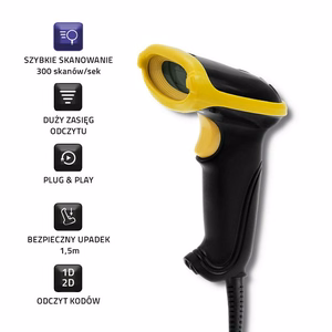 Qoltec 50867 – laidinis lazerinis 1D/2D brūkšninių kodų skaitytuvas, USB, juodas