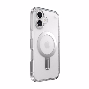 Speck Presidio Perfect-Clear dėklas su MagSafe ir ClickLock, skirtas iPhone 16, „Clear/Chrome“