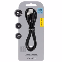 Blavec Kabelis Candy pynėtas - USB į Lightning - 2,4A 3 metrai Apple CarPlay (CCA-UL24B30) juodas