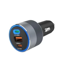 FORCELL F-ENERGY Alu automobilinis įkroviklis 2 x Type C + USB A PD QC4.0 SFC 2.0 4,5A 65W pilkas