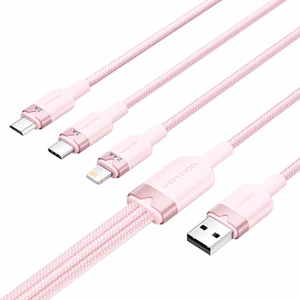 USB 2.0 A-3in1 3A kabelis Vention CTPPG 1,5 m (rožinės spalvos)