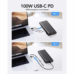 VEGER išorinė baterija 25000 mAh su įmontuotais kabeliais Type C / Lightning PD 130W TCE130 (W2503) juoda