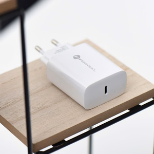 Įkroviklis Forcell + "USB-C (Type-C) to USB-C (Type-C)" (1xUSB-C 3A 25W) baltas