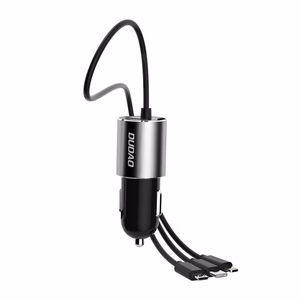 Įkroviklis automobilinis Dudao R5 (1xUSB; 3.4A) + 3in1 laidas lightning+micro+type-C juodas